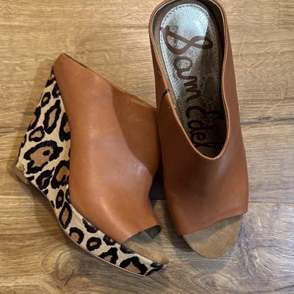 Sam Edelman Tan Leopard Print Wedges - Picture 1 of 5